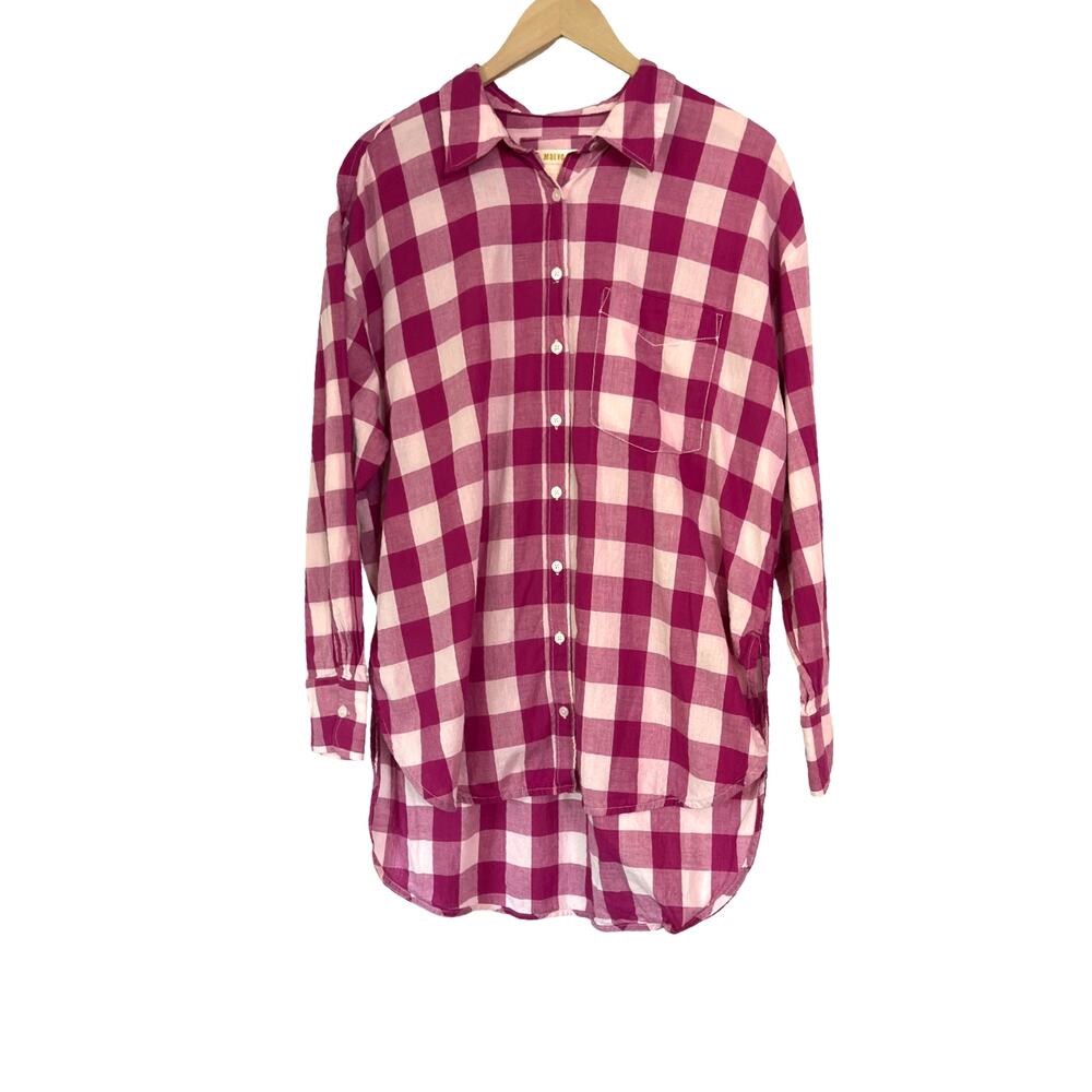Maeve Anthropologie Bennet Buffalo Check Buttondown Shirt Pink Medium Cotton